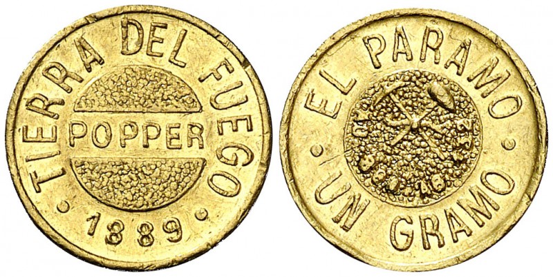 1889. Argentina. Tierra de Fuego. Julius Popper. Token de 1 grano. (Kr. Tn5). 1,...