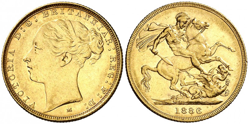 1886. Australia. Victoria. M (Melbourne). 1 libra. (Fr. 16) (Kr. 7). 7,97 g. AU....