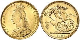 1889. Australia. Victoria. S (Sidney). 1 libra. (Fr. 19) (Kr. 10). 7,97 g. AU. Leves marquitas. Bella. Escasa así. EBC+.