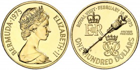 1975. Bermudas. Isabel II. 100 dólares. (Fr. 2) (Kr. 24). 7,07 g. AU. Visita Real. S/C.