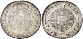 1818. Brasil. Juan VI. R (Río). 960 reis. (Kr. 326.1). 26,58 g. AG. Acuñada sobre un 8 reales español. MBC+.