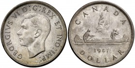 1947. Canadá. Jorge VI. 1 dólar. (Kr. 37). 23,37 g. AG. 7 puntiagudo. Muy rara y más así. S/C.
