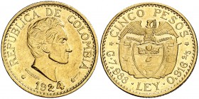 1924. Colombia. 5 pesos. (Fr. 115) (Kr. 204). 8,01 g. AU. EBC-.