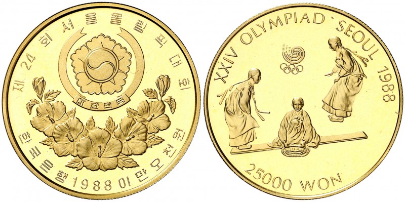 1988. Corea del Sur. 25000 won. (Fr. 14) (Kr. 72). 16,81 g. AU. XXIV Olimpiadas-...