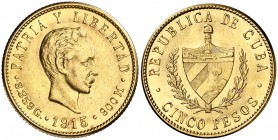 1915. Cuba. 5 pesos. (Fr. 4) (Kr. 19). 8,33 g. AU. EBC.