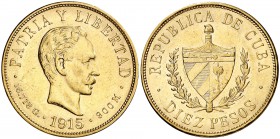 1915. Cuba. 10 pesos. (Fr. 3) (Kr. 20). 16,70 g. AU. Leves marquitas. MBC+.