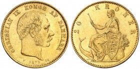 1873. Dinamarca. Cristian IX. CS. 20 coronas. (Fr. 295) (Kr. 791.1). 8,95 g. AU. Leves rayitas. EBC-/EBC.