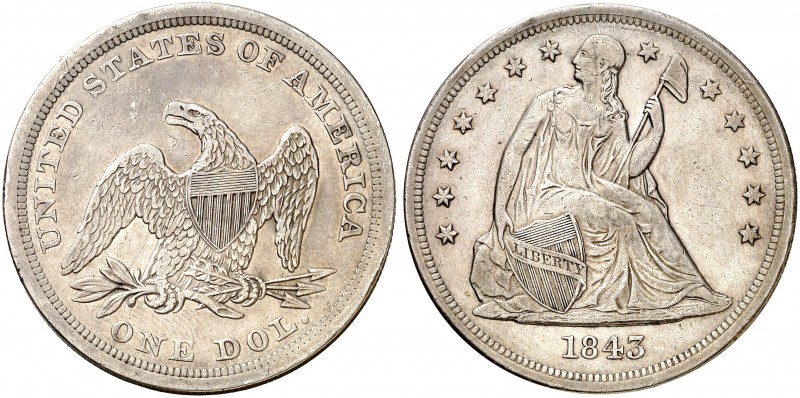 1843. Estados Unidos. 1 dólar. (Kr. 71). 26,68 g. AG. Leves golpecitos. Rara. MB...