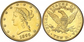 1895. Estados Unidos. 10 dólares. (Fr. 158) (Kr. 102). 16,24 g. AU. Limpiada. (EBC).