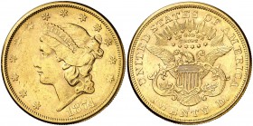 1874. Estados Unidos. S (San Francisco). 20 dólares. (Fr. 175) (Kr. 74.2). 33,38 g. AU. Golpecitos. EBC-.