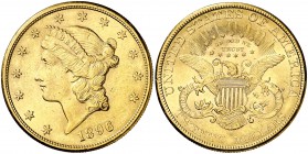 1896. Estados Unidos. S (San Francisco). 20 dólares. (Fr. 178) (Kr. 74.3). 33,38 g. AU. Golpecitos. MBC+/EBC-.