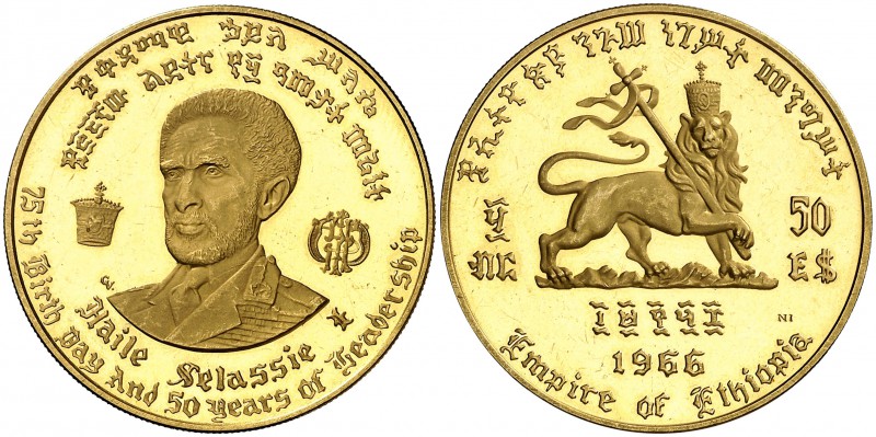 1966. Etiopía. Haile Selassie. 50 dólares. (Fr. 32) (Kr. 40). 20,16 g. AU. Proof...