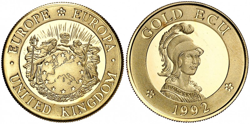 1992. Europa. Reino Unido. 1 ecu de oro. (Kr.UWC falta). 5,82 g. AU. Britania. E...