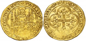 s/d. Francia. Felipe VI de Valois (1328-1350). 1 écu d'or. (Fr. 270). 4,52 g. AU. Acuñación algo floja. Escasa. EBC-.