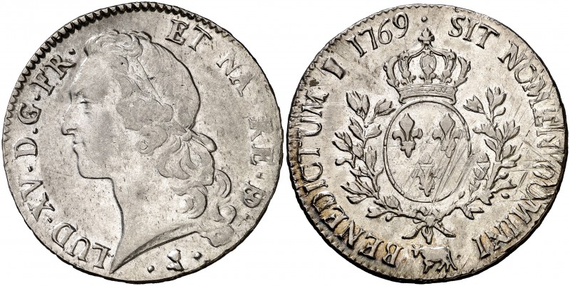 1769. Francia. Luis XV. Pau. 1 ecu. (Kr. 518). 29,22 g. AG. Parte de brillo orig...