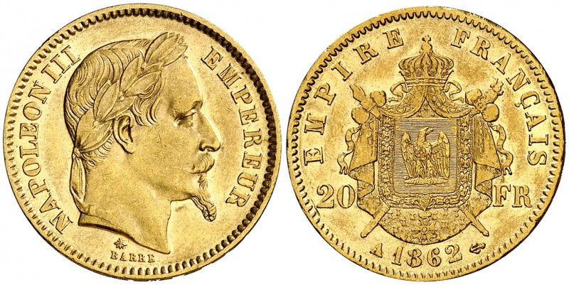 1862. Francia. Napoleón III. A (París). 20 francos. (Fr. 584) (Kr. 801.1). 6,41 ...