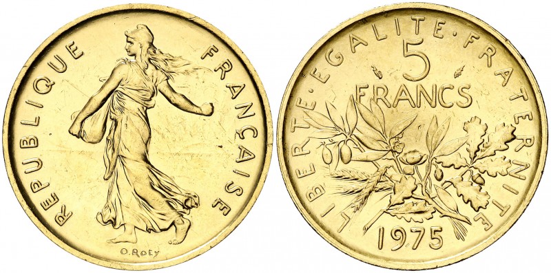 1975. Francia. 5 francos piefort. (Kr. PS32) (Taillar-Arnaud 154P3). 39,84 g. AU...