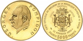 1971. Gabón. 5000 francos. (Fr. 10). 17,49 g. AU. Georges Pompidou. Proof.