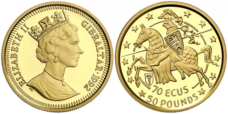 1992. Gibraltar. Isabel II. 70 ecus/50 libras. (Fr. 14) (Kr. 339). 6,21 g. AU. A...