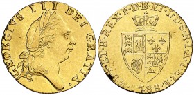 1788. Gran Bretaña. Jorge III. 1/2 guinea. (Fr. 362) Kr. 608). 4,17 g. AU. Limadura en canto de reverso. Escasa. EBC.