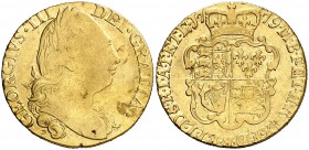 1779. Gran Bretaña. Jorge III. 1 guinea. (Fr. 355) (Kr. 604). 8,24 g. AU. Golpecitos en anverso. Escasa. MBC-/MBC.