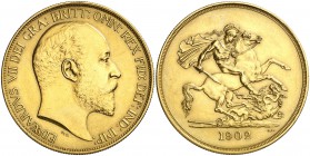 1902. Gran Bretaña. Eduardo VII. 5 libras. (Fr. 398) (Kr. 807). 39,93 g. AU. MBC+.