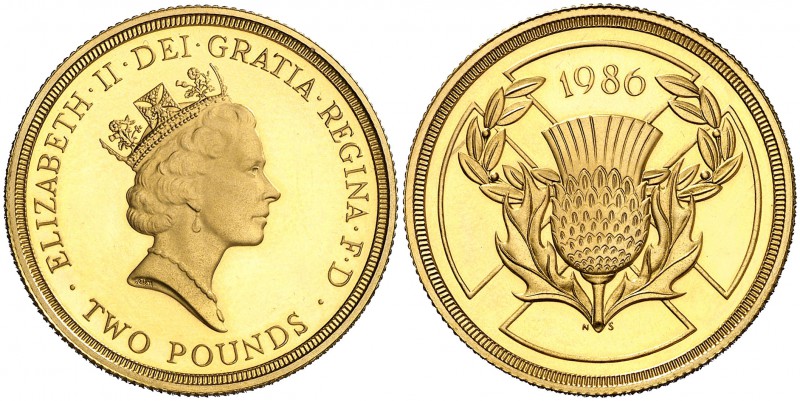 1986. Gran Bretaña. Isabel II. 2 libras. (Fr. 426) (Kr. 947c). 15,93 g. AU. Jueg...