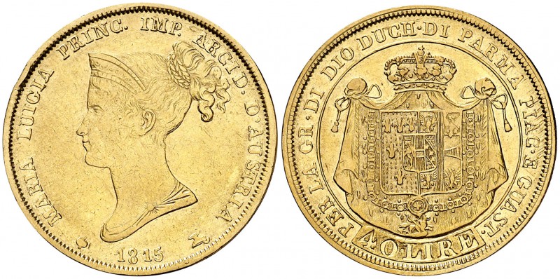 1815. Italia. Parma. María Luisa. 40 liras. (Fr. 933) (Kr. 32). 12,81 g. AU. MBC...