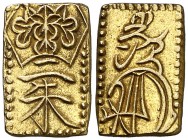 (1832-1858). Japón. Período Tempo. 2 shu. (Fr. 34) (Kr. 18) (JNDA. 9-43). 1,65 g. AU. Bella. EBC.