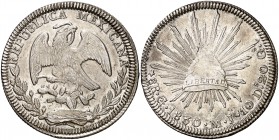1830. México. G (Guanajuato). MJ. 8 reales. (Kr. 377.7). 26,81 g. AG. EBC-.