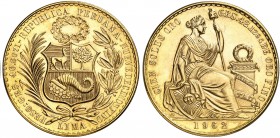 1962. Perú. 100 soles de oro. (Fr. 78) (Kr. 231). 46,73 g. AU. Brillo original. S/C.
