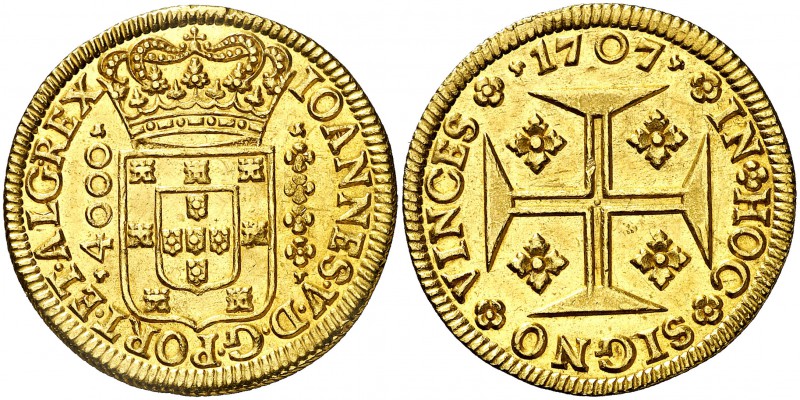 1707. Portugal. Juan V. Lisboa. 4000 reis. (Fr. 94) (Gomes 99.01) (Kr. 184). 10,...