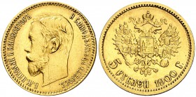 1900. Rusia. Nicolás II. 5 rublos. (Fr. 180) (Kr. 62). 4,30 g. AU. EBC-.