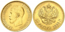 1899. Rusia. Nicolás II. . 10 rublos. (Fr. 179) (Kr. 64). 8,60 g. AU. MBC+.