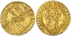 s/d. Vaticano. Eugenio IV (Gabriel Condulmer) (1431-1447). Roma. 1 ducado. (Fr. 3a). 3,52 g. AU. Estuvo doblada. Precioso color. Rara. (MBC+/MBC-).