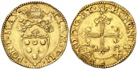 s/d. Vaticano. Clemente VII (Giulio de Medici) (1523-1534). Bolonia. 1 escudo del sol. (Fr. 342). 3,37 g. AU. Escasa. MBC+.