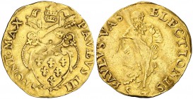 s/d. Vaticano. Pablo III (Alejandro Farnesio) (1534-1549). Roma. 1 escudo. (Fr. 65). 3,28 g. AU. La L de PAVLVS sobre una A. Escasa. MBC.