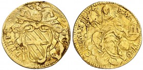 1739. Vaticano. Clemente XII (Lorenzo Corsini). Roma. 1/2 Zecchino. (Fr. 223) (Kr. 223). 1,67 g. AU. Ligero doblez. Rara. (MBC-).