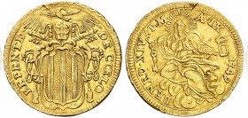 1749. Vaticano. Benedicto XIV (Próspero Lambertini).. Roma. 1 zecchino. (Fr. 231) (Kr. 943). 3,39 g. AU. A. IX. Leve grieta. Escasa. MBC.