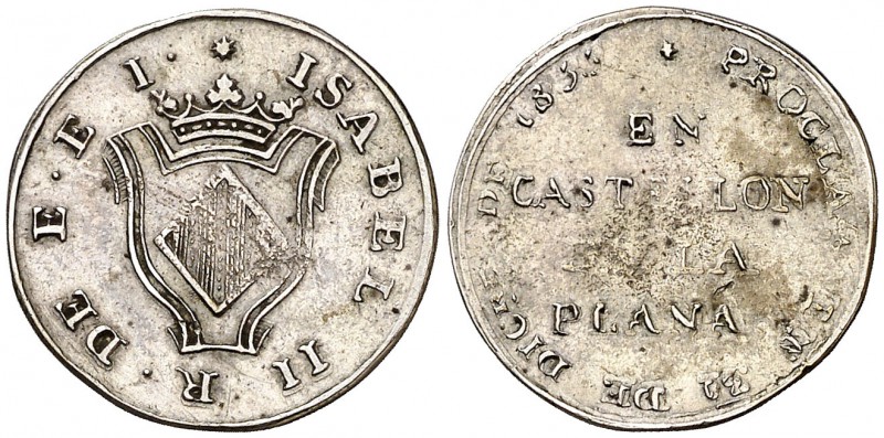 1833. Isabel II. Castellón de la Plana. Proclamación. Módulo 1 real. (Ha. 9) (Bo...