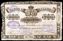 1857. Banco de Valladolid. 500 reales de vellón. (Ed. A124). 1 de agosto. Raro. MBC.