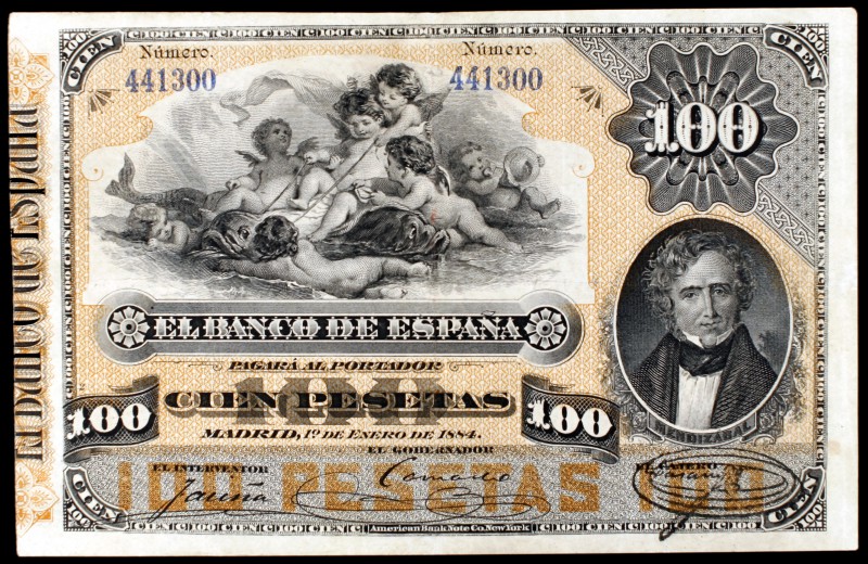 1884. 100 pesetas. (Ed. B68). 1 de enero, Mendizábal. Leve doblez pero magnífico...