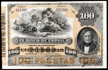 1884. 100 pesetas. (Ed. B68). 1 de enero, Mendizábal. Leve doblez pero magnífico ejemplar. Raro y más así. EBC-.