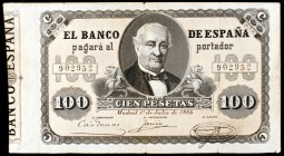 1884. 100 pesetas. (Ed. B73). 1 de julio, Alejandro Mon y Vidal. Muy raro. MBC-.