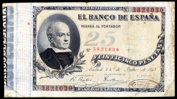 1893. 25 pesetas. (Ed. B84). 24 de julio. Jovellanos. Raro. MBC-.