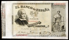 1893. 50 pesetas. (Ed. B85). 24 de julio. Jovellanos. Rotura central. Raro. (MBC-).