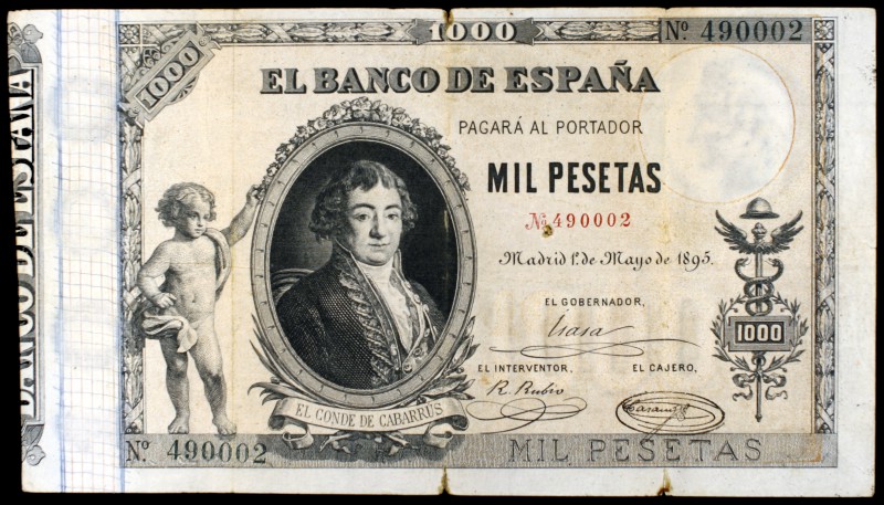 1893. 1000 pesetas. (Ed. B87). 1 de mayo. El conde de Cabarrús. Pequeñas roturas...