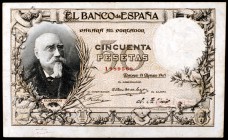 1905. 50 pesetas. (Ed. B96). 19 de marzo, Echegaray. Raro. MBC+.