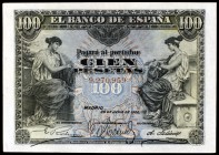 1906. 100 pesetas. (Ed. B97). 30 de junio, sin serie. Puntito de aguja. Muy raro así. S/C-.