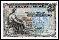 1906. 25 pesetas. (Ed. B98). 24 de septiembre, sin serie. Escaso así. EBC+.
